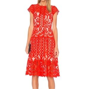 Parker Red Lace Midi Dress - Small Women